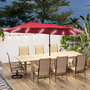 Çift taraflı pazar veranda açık şemsiye 15 ayaklar bahçe alüminyum krank ile ikiz güneş gölgelik