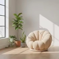 Fauteuil paresseux rotatif en velours Teddy, forme citrouille, base en bois, pour salon, fauteuil de détente, pouf individuel