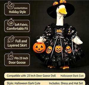 Déguisement d'oie de porche d'Halloween noir et or imprimé citrouille avec chapeau de sorcière, statue d'oie pour jardin extérieur, décoration de vacances - Product Image 4