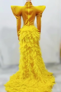 Robe de bal sexy avec épaulette et strass pour fête, tenue de scène, plumes formelles à sequins, robe d'anniversaire, robe de soirée longue sirène pour femmes - Product Image 2
