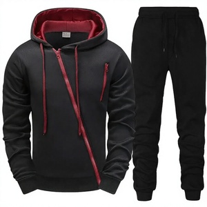 Ensemble survêtement GURUNA-Z-INDUSTRY pour homme, sweat-shirt à capuche blanc zippé, pantalon noir, couleur unie, vêtements décontractés d'hiver, manches longues - Product Image 2