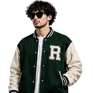 Blouson universitaire d'hiver pour homme en laine tricotée, col montant, patchwork, impression sérigraphiée sur le devant, personnalisable pour équipe, respirant, pour l'extérieur - Product Image 2