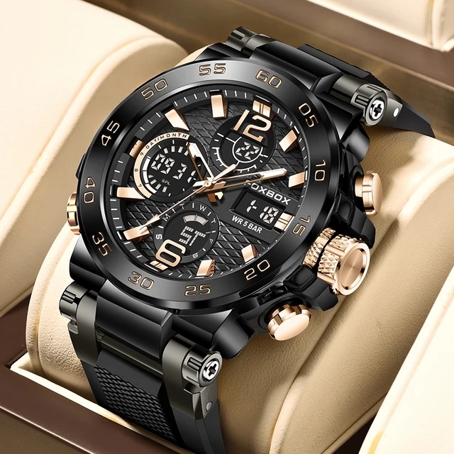Luxury FOXBOX Men's Chronograph Watch - Dual Display Digital