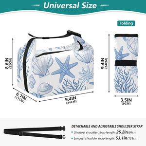 Light Blue Coastal Starfish Print Durable Polyester Insulated Lunch Bag Cooler Bag for Picnic BBQ Food Takeout Delivery - Product Image 5