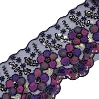 Bordure en dentelle à sequins vintage de 13 cm de large en polyester brodé pour robe Lolita, Hanfu, robe de soirée, jupe, accessoire de décoration de ourlet