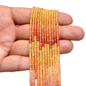 Songea Sapphire 3mm Faceted Rondelle Beads | 16inch Strand | Orange/Red Multi Sapphire Precious Gemstone Beads For Jewelry - Product Image 2