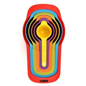Ensemble de 6 cuillères et tasses à mesurer en plastique PP multicolores arc-en-ciel, écologiques et économiques pour la cuisine - Product Image 1