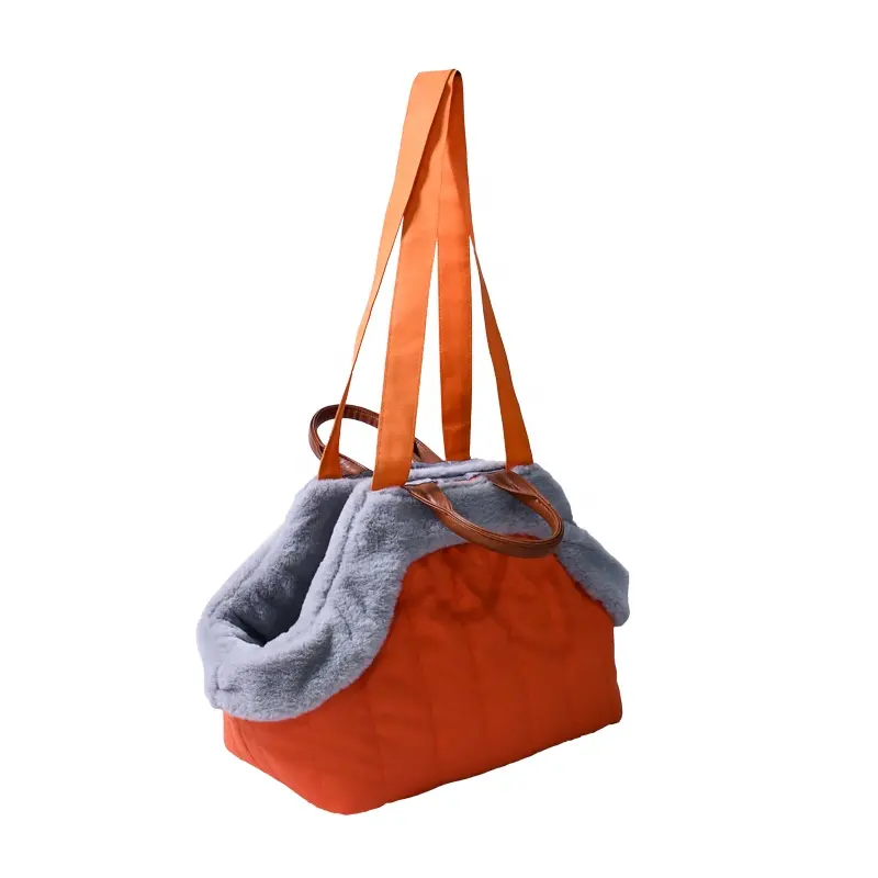 Orange Pet tote bag fashion design dog carrier with plush inner