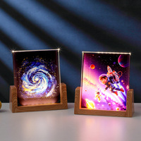 Lampe de nuit LED 3D en forme de U, cadre photo, base en bois, lumière LED, impression UV sur cristal, lampe de nuit pour chambre à coucher, salon