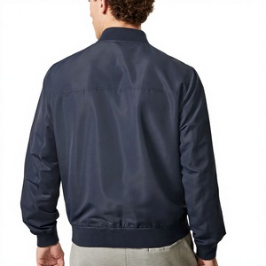 Blouson Bomber Homme Bleu Marine Couleur Unie Fermeture Éclair Col Mandarin Décontracté Respirant Coupe-Vent Logo Avant Vêtement d'Extérieur Hiver - Product Image 2