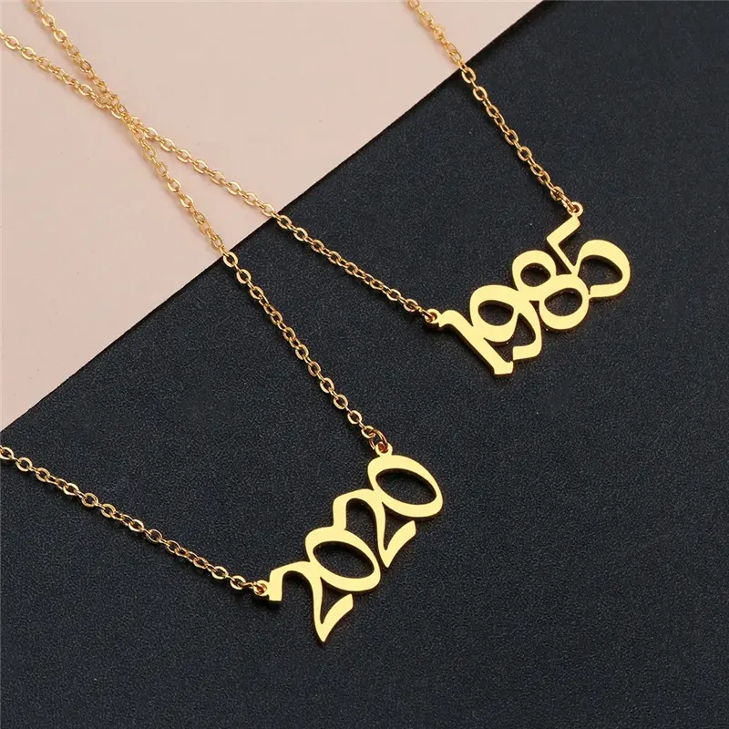 1985-2020 Year Of Birth Arabic Numeral Pendant Name Necklace Ladies Girl Birthday Gift Christmas Gift Gold Chain Jewelry