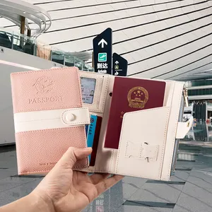 Portatarjetas de cuero PU con bolsa para pasaporte de alta calidad, portatarjetas con bloqueo RFID