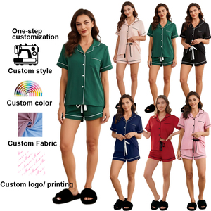 <span class=keywords><strong>Pigiama</strong></span> Estivo Personalizzato in <span class=keywords><strong>Viscosa</strong></span> per <span class=keywords><strong>Donna</strong></span>, Maniche Corte e Pantaloncini, Morbido Abbigliamento da Notte in Poliestere, 2 Pezzi con Bottoni - Product Image 1