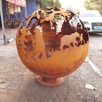 Brasero sphérique en acier Corten robuste et personnalisé pour extérieur, motif feuille de vigne, style féerique britannique