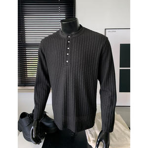 NOUVEAU T-shirt rétro à manches longues pour hommes <span class=keywords><strong>Old</strong></span> Money Style Bottoming <span class=keywords><strong>Henry</strong></span> Collar Casual Blank Made Polyester/Cotton - Product Image 3