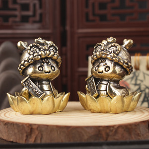 Brass Snake Figurine With Lion Dance <b>Hat</b> Lotus Base <b>Chinese</b> New Year Decoration For Living Room Home Office Desk Ornament 2Pcs - Product Image 3