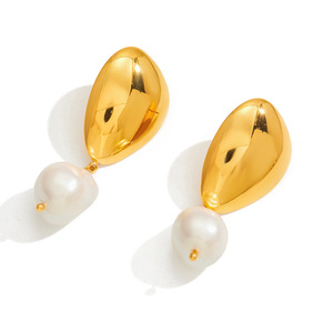 Boucles d'oreilles en perles plaquées or, perles baroques pour femmes, bijoux à usage quotidien, design géométrique - Product Image 5