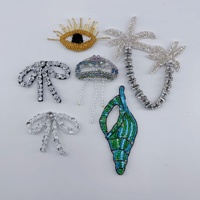 Nouveau modèle de patchs en tissu ornés de perles, de verre, de motifs de cocotiers et de conques, pour vêtements et accessoires de sacs