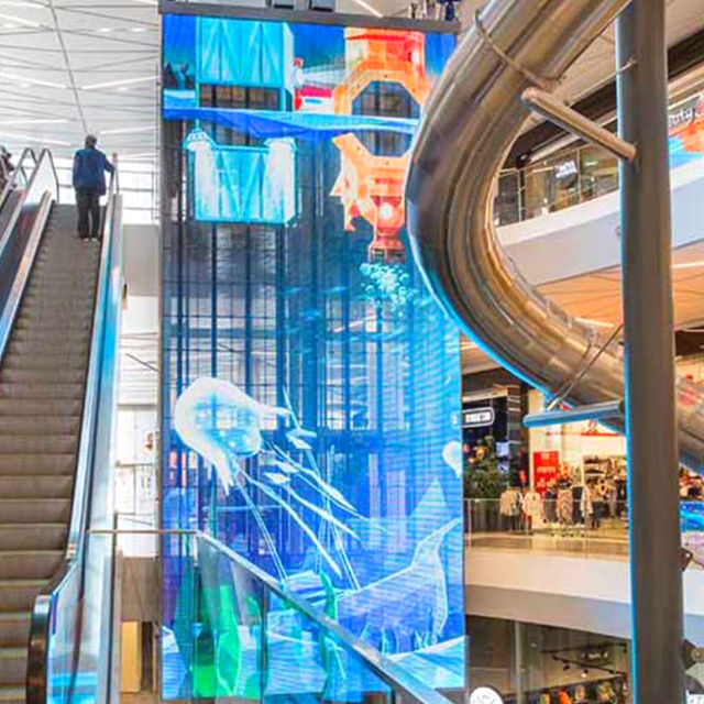 Clear Transparent Indoor P3.91mm LED Video Wall Display 3D Mesh Curtain with HDR10 1080p Resolution 5-Year Warranty