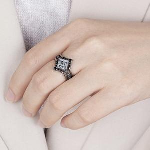 yunnique Gunmetal Black Three Piece Ring <b>Set</b> <b>Square</b> Zircon Claw Setting Geometric Fashion Jewelry Gift for Women - Product Image 2