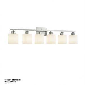 Lámpara de Pared para Baño de Hierro Cromado con 6 Luces, Pantalla de Vidrio Blanco Lechoso, Iluminación para Espejo, 38 Pulgadas, Estilo Vintage - Product Image 1