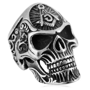 yunnique Stainless Steel <b>Skull</b> <b>Ring</b> Men's Silver Color Skeleton Design Fashion Jewelry Gift Occasion Geometric Pattern - Product Image 3