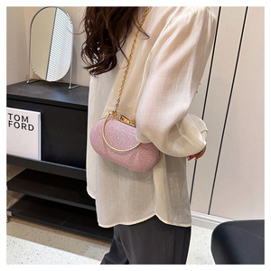 Bolso de mano dorado para mujer, bolsos brillantes para boda, bolsos de mano nupciales con lazo metálico, bolso de hombro con cadena - Product Image 4