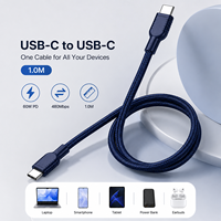 Câble USB C Type C 1M 60W 3A PD à charge rapide, câble tressé en nylon, cuivre étamé pour téléphone, tablette, batterie externe