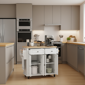 Carrito de Cocina con 2 Cajones y 3 Estantes, Diseño Moderno de Madera para Organización y Almacenamiento - Product Image 2