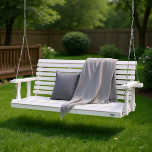 Banc balançoire en bois Vevor pour patio, 5,5 pieds, blanc, balançoire suspendue pour jardin extérieur, design traditionnel pour cour. - Product Image 2