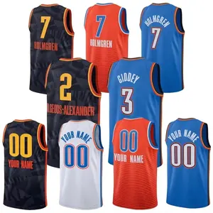 Camiseta esportiva masculina de basquete com bordado Oklahoma City 2 Shai Gilgeous-Alexander 3 Josh Giddey 8 Jalen Williams 7 Holmgren