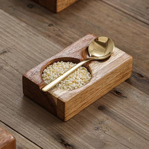 Acacia Wood Seasoning <b>Tray</b> With Spoon Two Compartments Japanese Style Serving Dish For Hotel Coffee <b>Tea</b> - Product Image 2