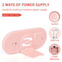 Miroir de maquillage LED portable 24,1x10,5 cm avec boîte de rangement, double alimentation 3 piles AAA + USB, 30 LED, intensité réglable par toucher, étui de voyage pour femmes