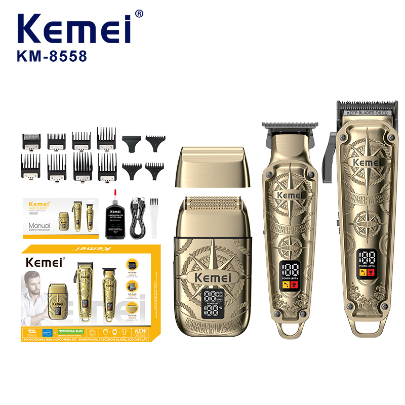Kemei Km-8558 プロフェッショナル3in1ヘアクリッパーセット・USB充電