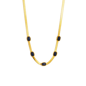 European American Retro Minimalist Gold Snake Chain Necklace With Black Oval Stones Geometric Design Party Jewelry Pendant - Product Image 5