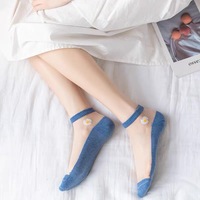 Vente en gros cristal soie coton marguerite chaussettes fines été cheville chaussettes transparentes femmes