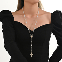Collier de prière unisexe en laiton plaqué or avec perles et croix en Y, Vierge Marie de Guadalupe, cadeau religieux