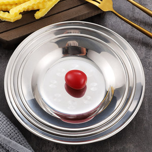 Stainless Steel Round Plate 304 Deep Dish <b>Mirror</b> Finish Food Serving <b>Tray</b> Commercial Use - Product Image 3