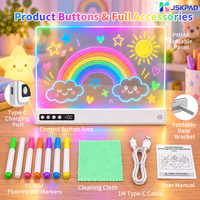 Tableau de Dessin LED Rechargeable 1500mAh à Effets Lumineux RGB (18 Couleurs) avec Panneau Acrylique Effaçable – Vente Chaude Direct Usine