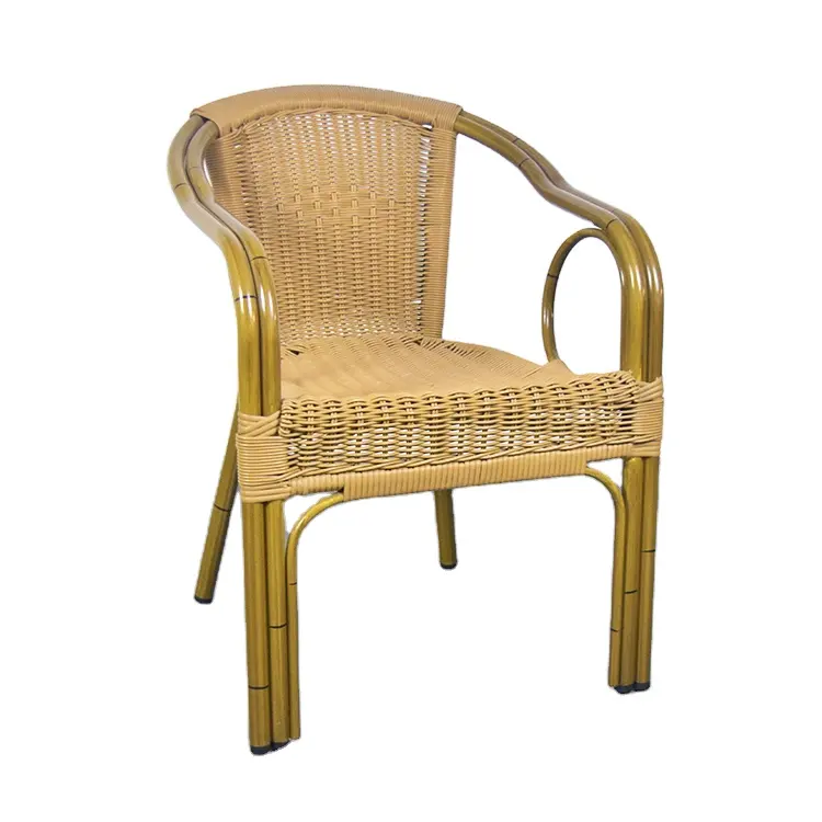 Açık Vintage su geçirmez mobilya istifleme veranda alüminyum sandalyeler tüm hava bahçe hasır Rattan sandalye