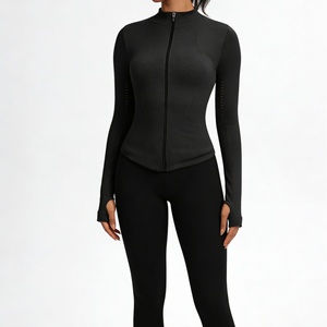 Custom Your Logo Women's Seamless Full-Zip Yoga - Slim Fit Thumb Hole Activewear Top <b>Cycling</b> & Fitness Wear Fashion - Product Image 5