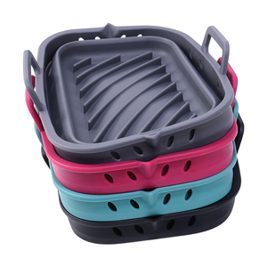 직사각형 8/8.5 인치 실리콘 에어 프라이어 라이너 식품 안전 재사용 가능한 접이식 실리콘 에어 프라이어 냄비 라이너 에어 프라이어 용 구멍 - Product Image 6