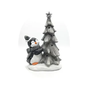 Decoração de Natal Esculturas de Pinguim de Resina Figura Animal Luzes Led para o Natal