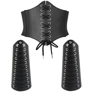 Cintura corsetto elastico in <span class=keywords><strong>ecopelle</strong></span> guanto braccialetto da donna Halloween medievale rinascimentale pirata vichia guerriero Cosplay - Product Image 4