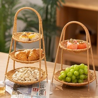 Panier de rangement multi-niveaux en rotin PP tressé, fait main, écologique, pour cuisine, plateau à fruits et snacks, idéal pour cérémonie du thé et bonbons