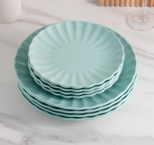 Service de table en céramique vert clair brillant 16 pièces, style nordique, assiettes, bols et tasses côtelés verticalement, vaisselle de cuisine domestique - Product Image 6