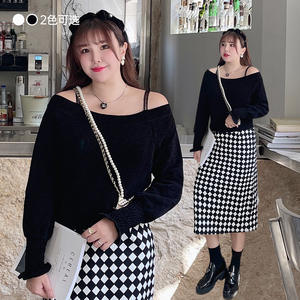 Pull tricoté à épaules dénudées pour femme Runqi, manches bouffantes, couleur unie, en chenille, N8201 - Product Image 3