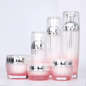 Bottiglie di lozione per la cura della pelle in acrilico da donna di lusso vasetti di crema contenitori per imballaggio di cosmetici in plastica rosa