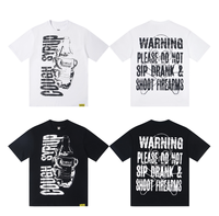 T-shirt Homme Oversize à Épaules Tombantes Manches Courtes 100% Coton 300g Tissu Imprimé Caractères Anti-Plis & Séchage Rapide