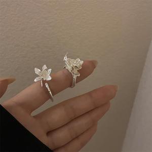 สไตล์จีนหรูหราเลียนแบบเงินจัสมินสีขาวแมกโนเลียทองแดงชุบเงินต่างหูแหวนสำหรับผู้หญิงเครื่องประดับ - Product Image 5